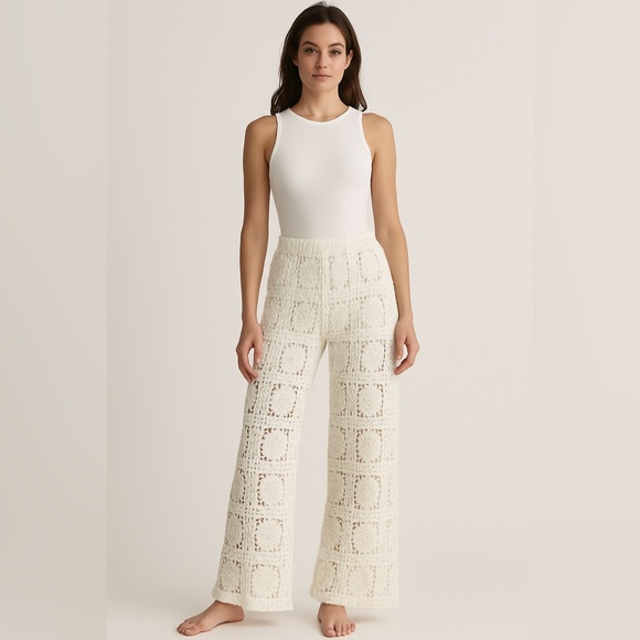Pants - White Crochet Flare Boho Pants